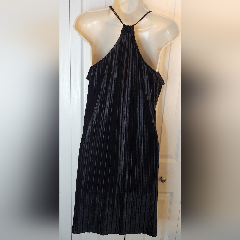 Velvet Like Cordouroy Look Black Dress With Racer Back Size Medium - Picture 3 of 5